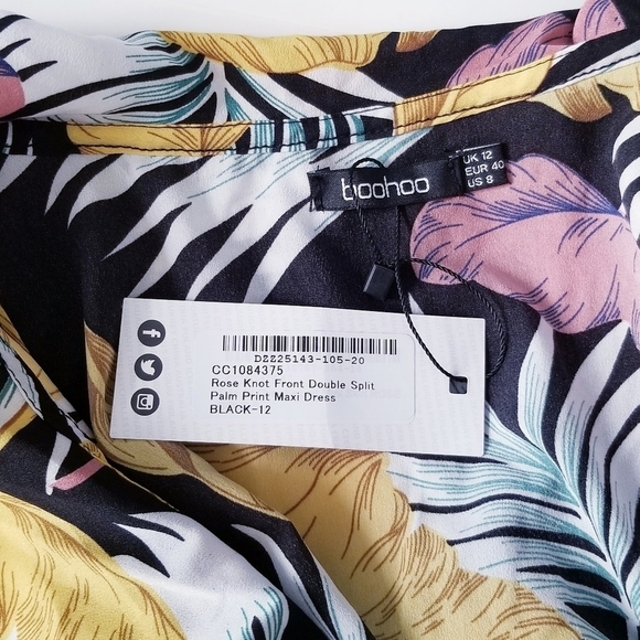 BOOHOO Knot Front Double Split Palms Maxi Dress 12 - Picture 6 of 10